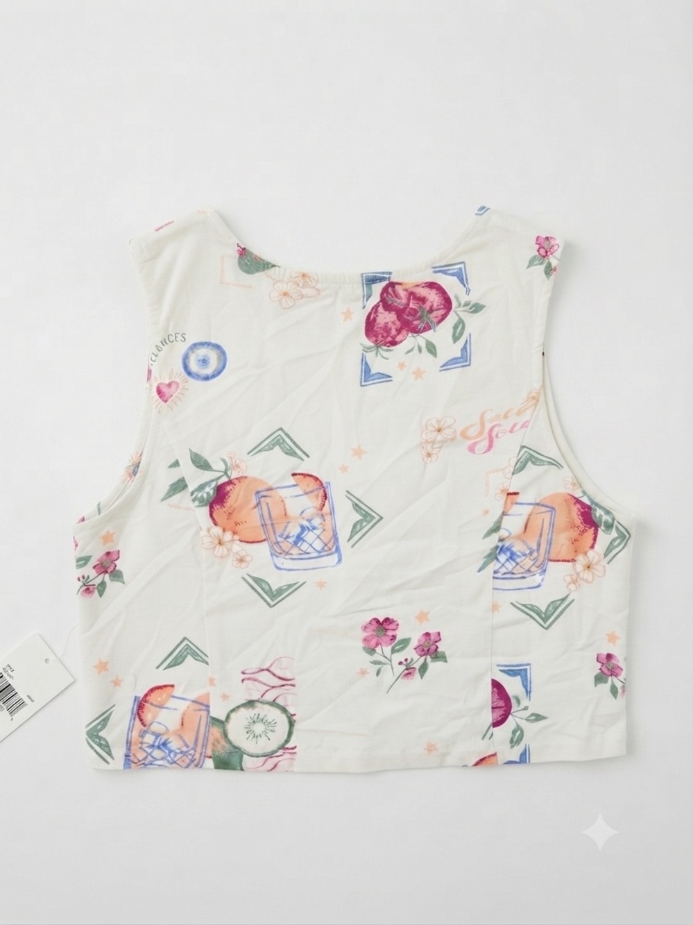 Floral Tie-Front Crop Top in Cream and Pastel Print - Picture 3 of 4